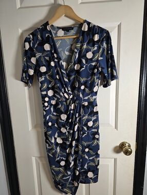 Banana Republic Blue Floral Print Faux Wrap Dress Size Small